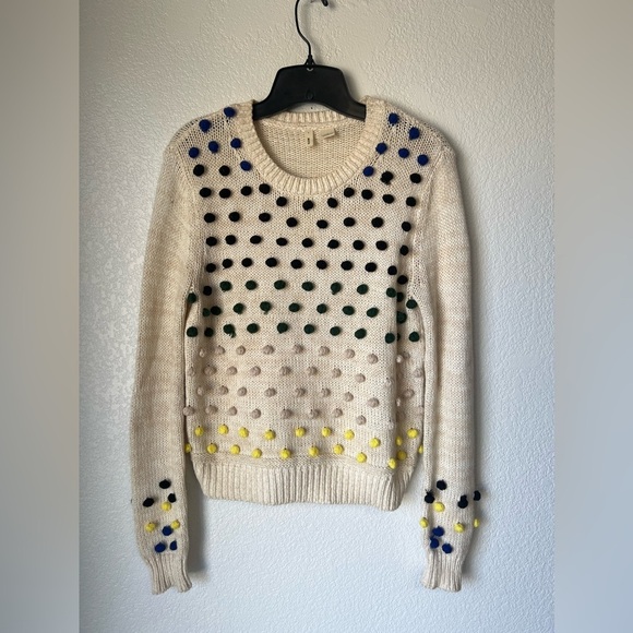 Moth By Anthropologie Knitted Whimsical Pom Pom Sweater Small - Picture 1 of 10